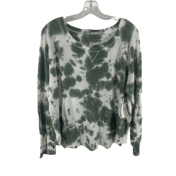 Sweet Romeo Women's Tie Dye Sweatshirt Waffle Knit Thumb Hole Top Green Small NE - Picture 1 of 10